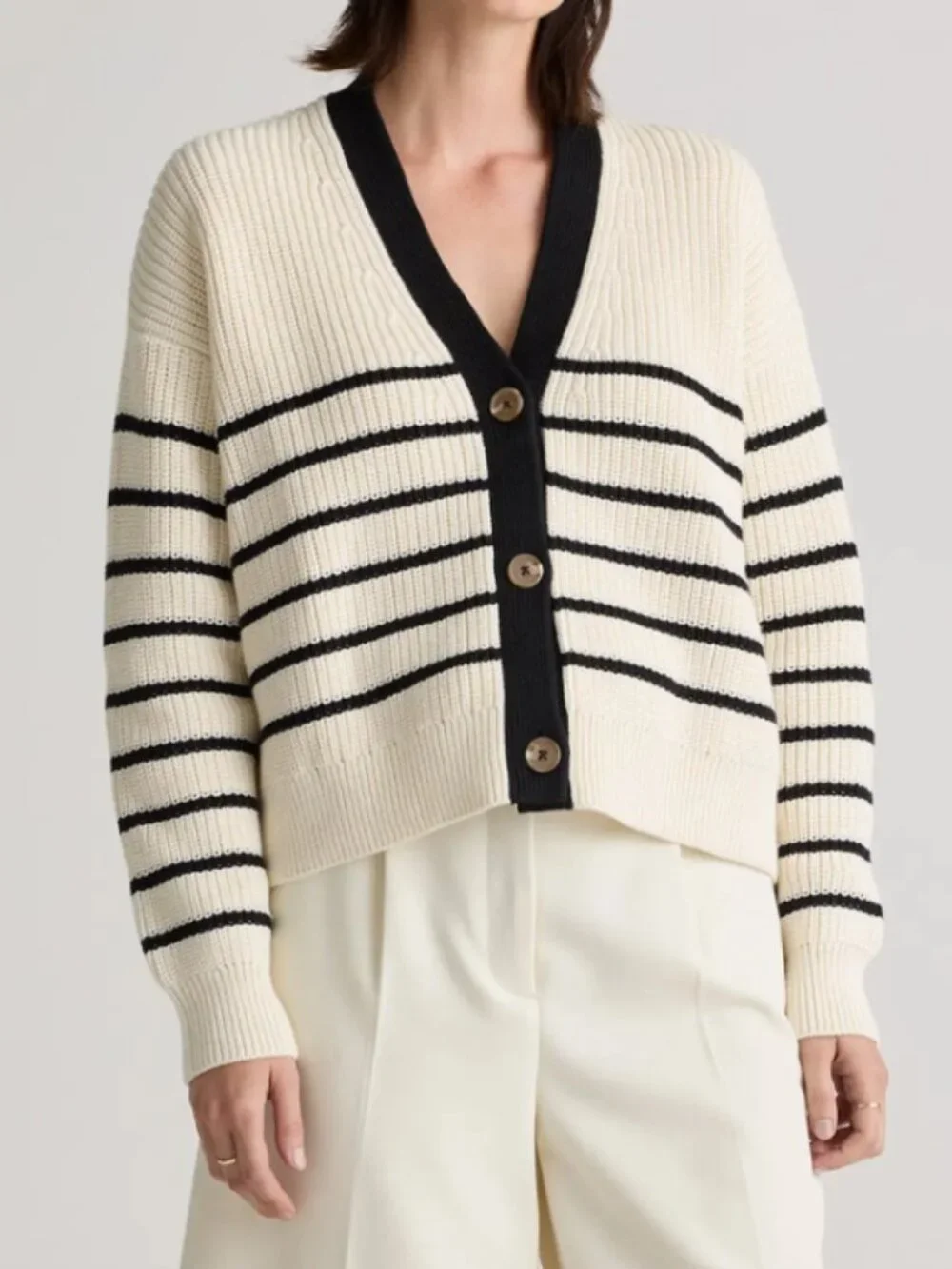 Quince 100% Organic Cotton Fisherman Boxy Cropped Cardigan, M - Picture 2 of 5